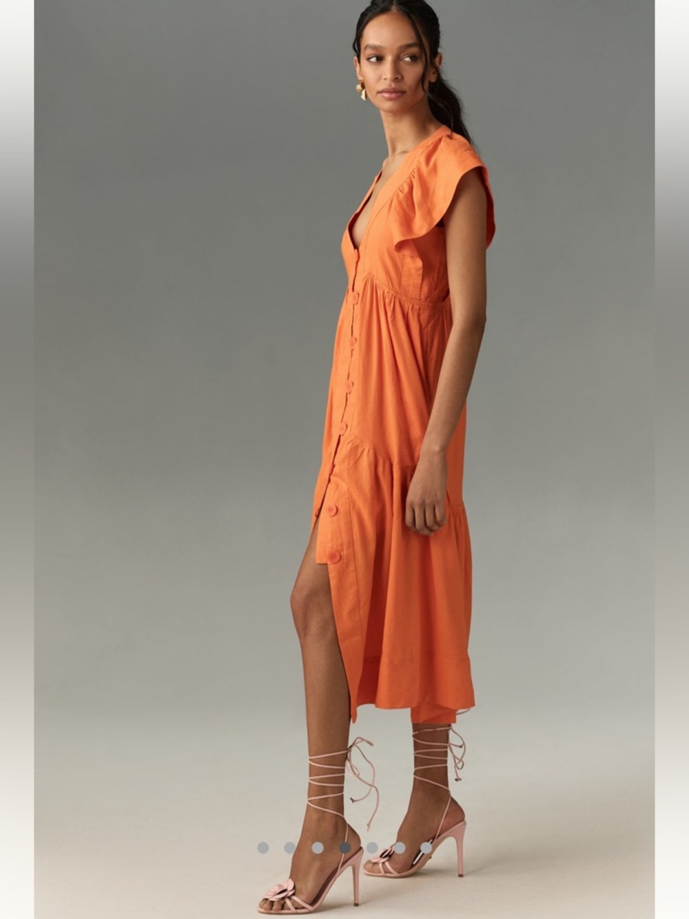 Anthropologie The Reneé Flutter-Sleeve Linen Button-Front - Picture 4 of 6